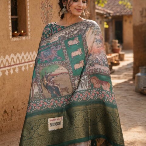 Rustic Heritage Green Saree